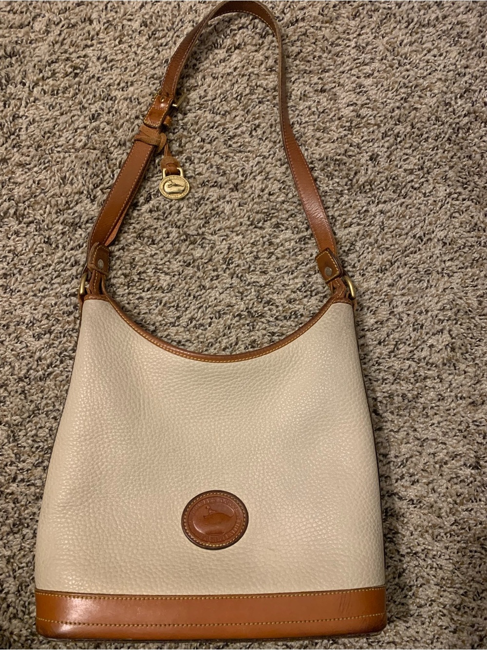 Vintage Dooney & Bourke All Weather Leather Shoulder Bag - Cream & Tan